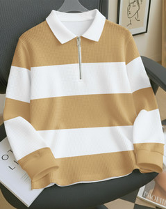 AUSK Colorblock Men Zip Neck Beige, White T-Shirt