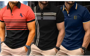 Bliss Bell Striped Men Polo Neck Multicolor T-Shirt