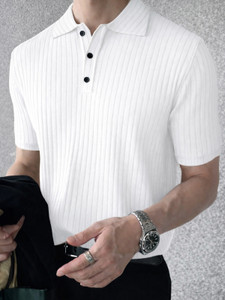 EyeBogler Self Design Men Polo Neck White T-Shirt