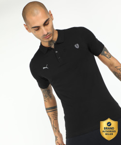 PUMA Solid Men Polo Neck Black T-Shirt