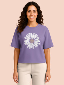 Hellcat Floral Print Women Round Neck Purple T-Shirt