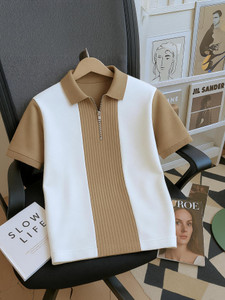 Try This Colorblock Men Polo Neck Brown, White T-Shirt