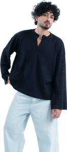 COITONIC Men Mandarin Collar Black T-Shirt - Image 6