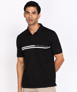 PETER ENGLAND Printed Men Polo Neck Black T-Shirt