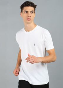 Adrenex Solid Men Round Neck White T-Shirt