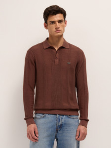 THE BEAR HOUSE Striped Men Polo Neck Brown T-Shirt