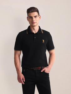 U.S. POLO ASSN. Solid Men Polo Neck Black T-Shirt