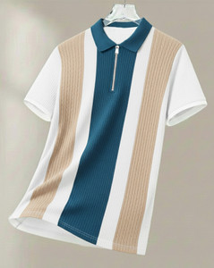 ENITOR Self Design Men Polo Neck White T-Shirt