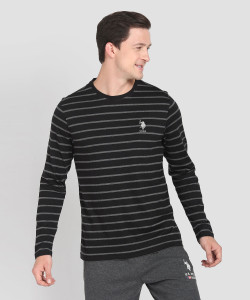 U.S. POLO ASSN. Striped Men Round Neck Black T-Shirt