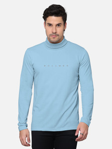 Bullmer Solid Men Round Neck Blue T-Shirt