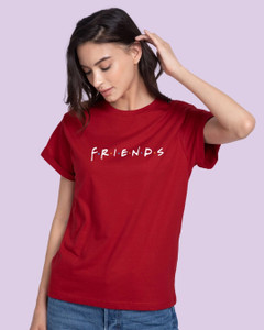 DJIN Typography Women Round Neck Red T-Shirt