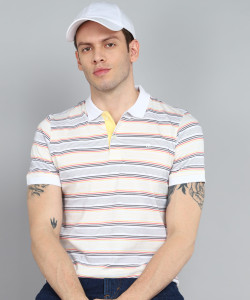 Raymond Striped Men Polo Neck White T-Shirt