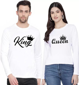 BQF Printed Couple Round Neck White T-Shirt