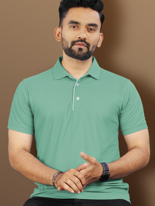 VeBNoR Solid Men Polo Neck Light Green T-Shirt