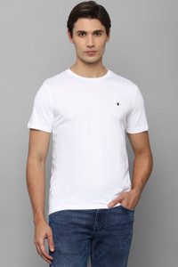 Louis Philippe Jeans Solid Men Round Neck White T-Shirt