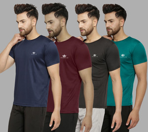 MISSILLE Solid Men Round Neck Navy Blue, Maroon, Black, Dark Green T-Shirt