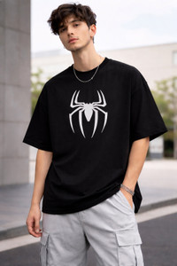 TENRUN Printed Men Round Neck Black T-Shirt