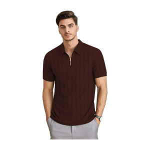 KAJARU Men Zip Neck Brown T-Shirt - Image 6