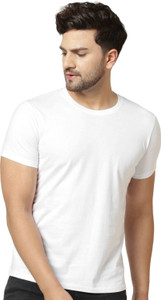 London Hills Solid Men Round Neck White T-Shirt