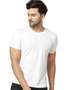London Hills Solid Men Round Neck White T-Shirt