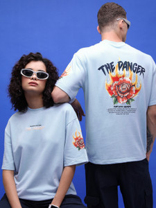 HIGHLANDER Printed, Typography Couple Round Neck Light Blue T-Shirt