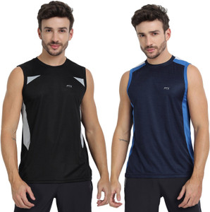 FTX Solid Men Round Neck Dark Blue, Black T-Shirt