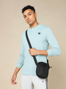 TECHNOSPORT Solid Men Henley Neck Light Blue T-Shirt