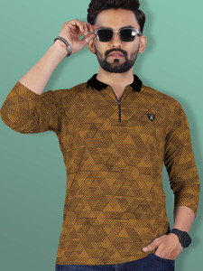 VeBNoR Printed Men Polo Neck Yellow T-Shirt