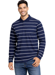 SANE ORIGINALS Striped Men Polo Neck Dark Blue T-Shirt
