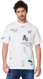 Spykar Printed, Typography Men Round Neck White T-Shirt