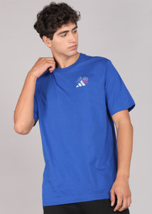 ADIDAS Solid Men Round Neck Blue T-Shirt