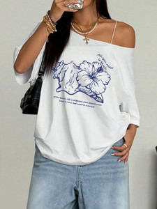 Calm Down Printed Women Round Neck White T-Shirt