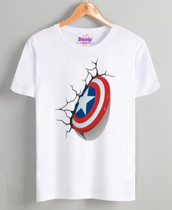 Denip Printed Men Round Neck White T-Shirt