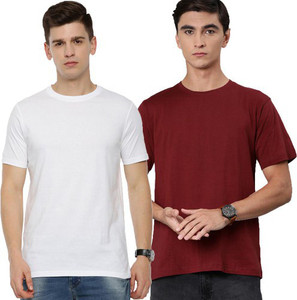 Organic Chics Solid Men Round Neck White, Maroon T-Shirt