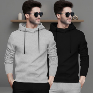 BLIVE Printed Men Hooded Neck Grey, Black T-Shirt
