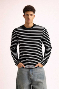 HouseOfCommon Men Black, White Striped T-Shirt - Image 4