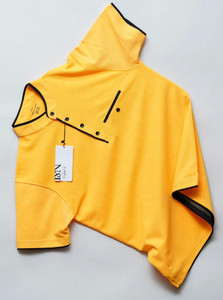 N AND J Solid Men Mandarin Collar Yellow T-Shirt