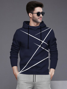 BLIVE Printed Men Hooded Neck Navy Blue T-Shirt