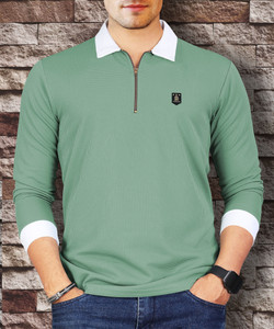 VeBNoR Self Design Men Polo Neck Light Green T-Shirt