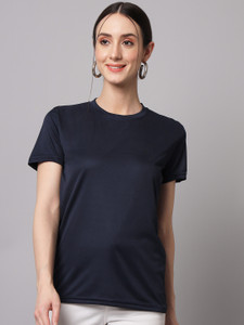 InkTees Solid Women Round Neck Navy Blue T-Shirt