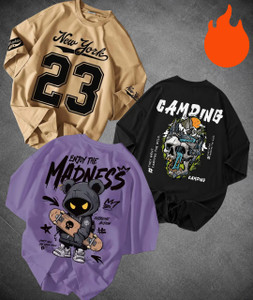 Madilyn Printed Men Round Neck Beige, Purple, Black T-Shirt