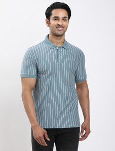 INDIAN TERRAIN Striped Men Polo Neck Light Green T-Shirt