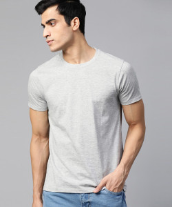 Roadster Solid Men Round Neck Grey T-Shirt