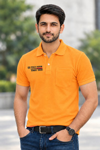 DyrectDeals Solid Men Polo Neck Yellow T-Shirt
