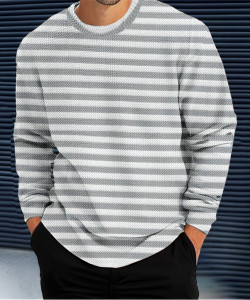 Force Striped Men Round Neck Grey T-Shirt
