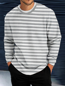 Force Striped Men Round Neck Grey T-Shirt