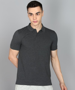 Van Heusen Flex Solid Men Polo Neck Grey T-Shirt