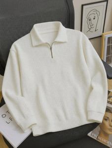 Try Self Design Men Zip Neck White T-Shirt - Image 3