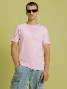 BEWAKOOF Solid Men Round Neck Pink T-Shirt
