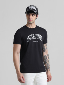 JACK & JONES Typography Men Round Neck Black T-Shirt